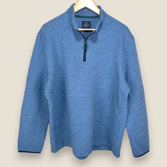 J. Crew Authentic Fleece Quilted Pullover Sweater Men XL Blue Quarter Zip Cotton - Picture 1 of 11